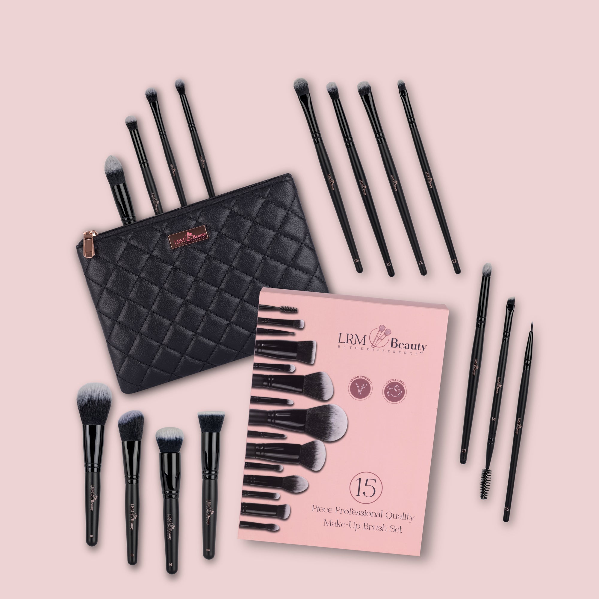 LRM Beauty 15 Piece Professional Make Up Brush Set